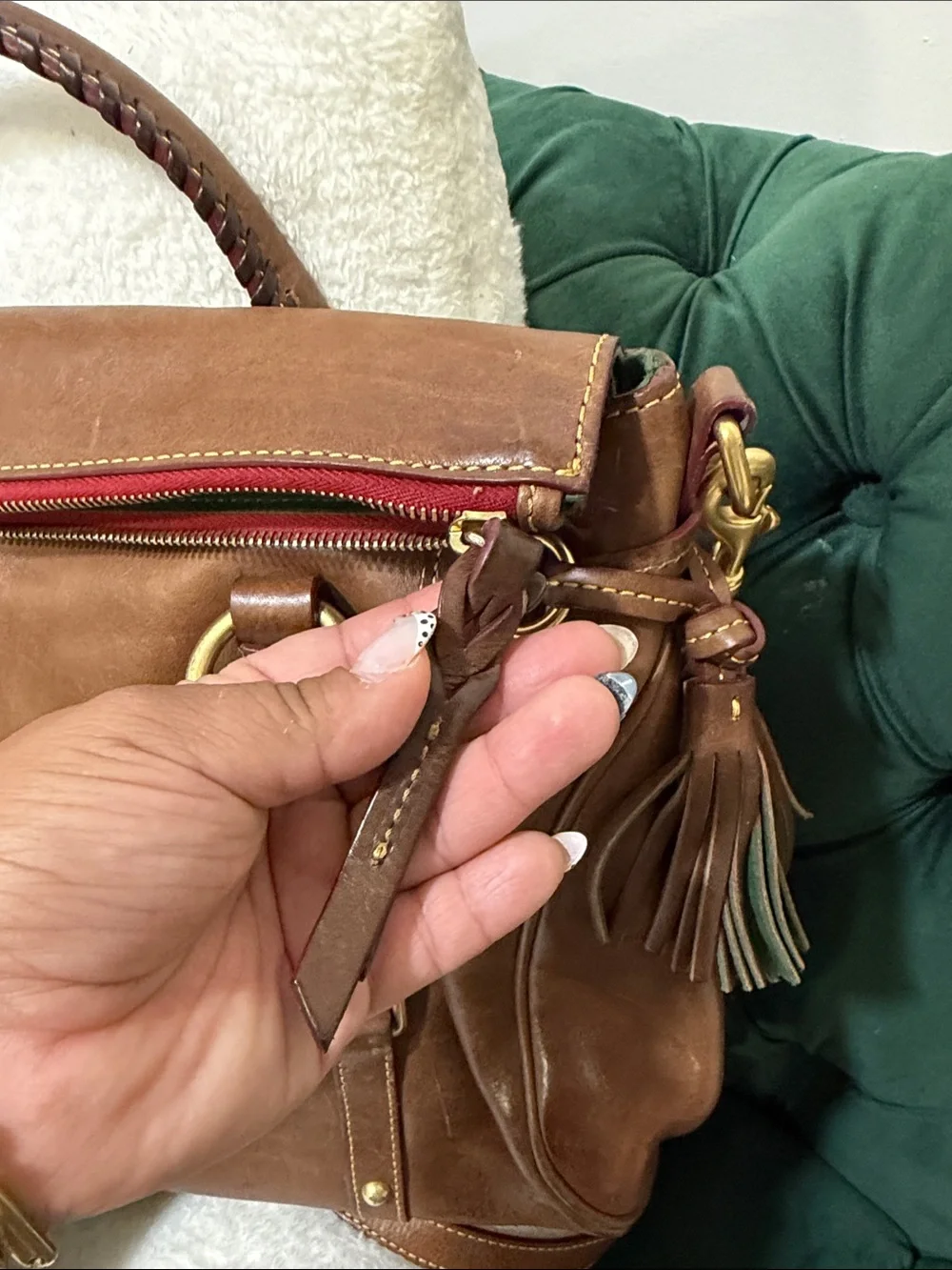 Dooney & Bourke Brown Leather Satchel with Tassels